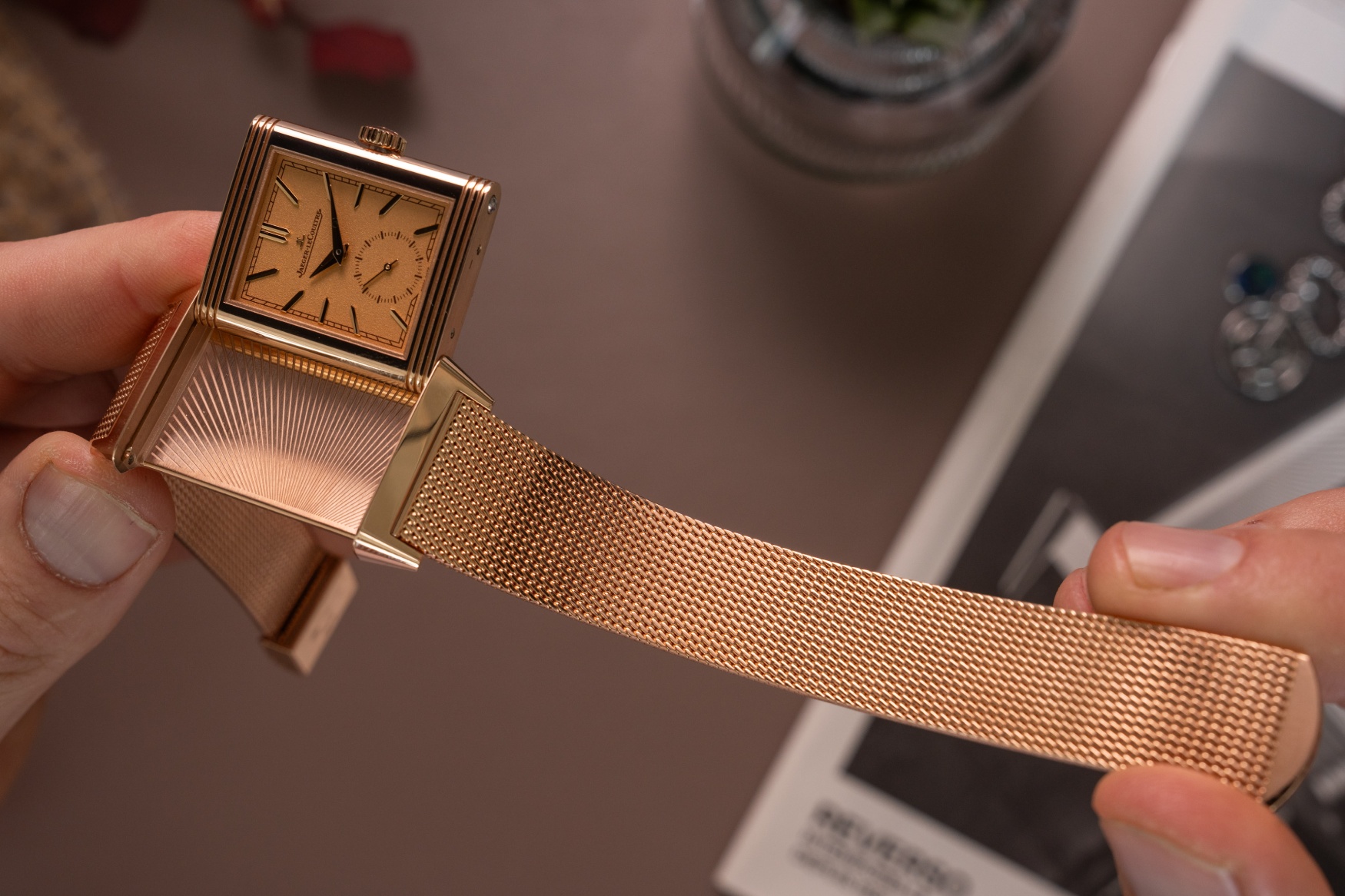 jaeger lecoultre reverso tribute monoface gold mesh bracelet